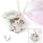 Silver handprint necklace - Silver Flower Pendant