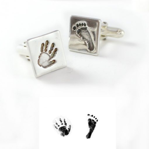 Silver baby print cuff links