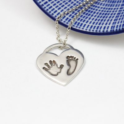 Tiffany Style silver hand print heart