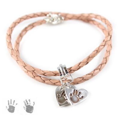 ladies leather bracelet _ handprint charms