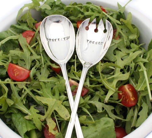 personalised silver salad servers