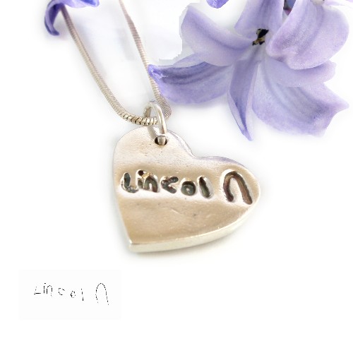 silver handwriting and signature pendant by impressions to keep