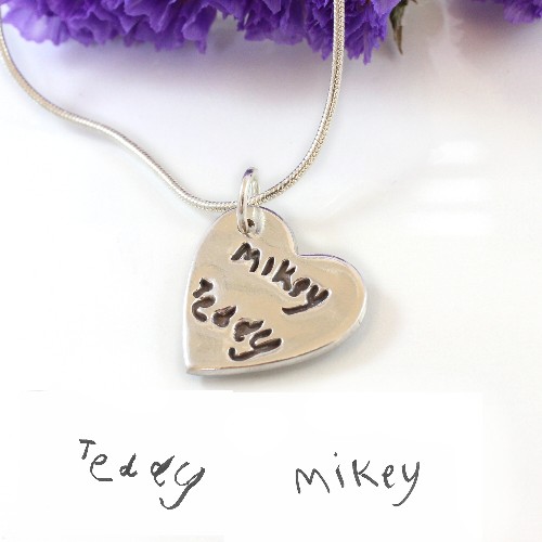 Silver necklace with handwriting