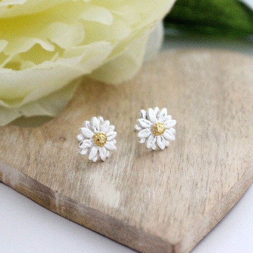 Silver and Gold Daisy Stud Earrings
