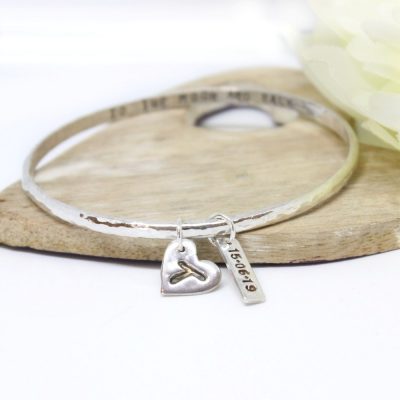 personalised silver bangle with initial charm