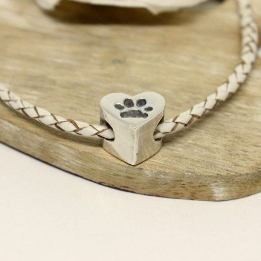 silver heart paw print charm for pandora