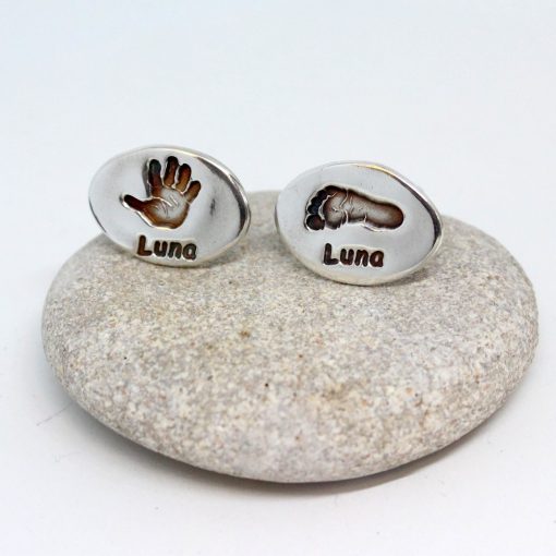 oval silver hand and foot print cufflinks