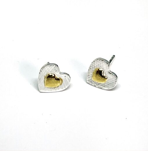 silver and gold heart stud earrings